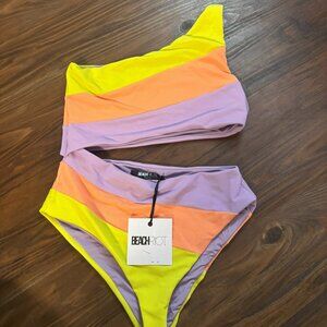 Beach Riot Joyce One Piece Swimsuit Size M Sun-Dazed Colorblock One-Shoulder Cut